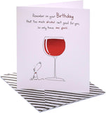 UK Greetings birthday card for her or friend featuring a humorous wine design, perfect for celebrating special occasions.