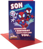 Marvel Spider-Man birthday card for son by UK Greetings featuring a cool superhero design and vibrant colors.