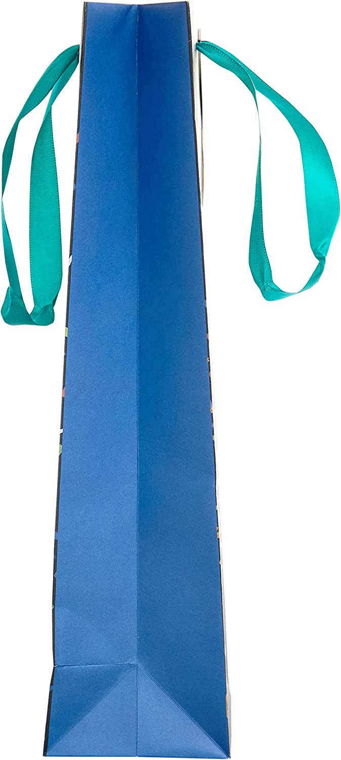 Festive party popper bottle gift bag with colorful holiday design, ideal for wrapping bottles for celebrations and gift giving.