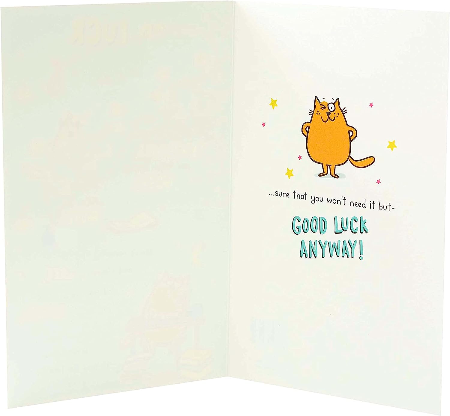 Funny good luck exam card from UK Greetings featuring colorful illustrations and cheerful message to send encouragement.