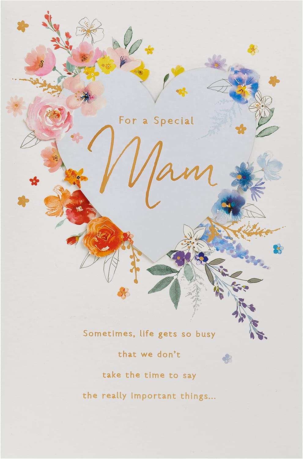 Cute watercolour floral birthday card with heart design for moms, featuring soft pink and green accents, by UK Greetings.