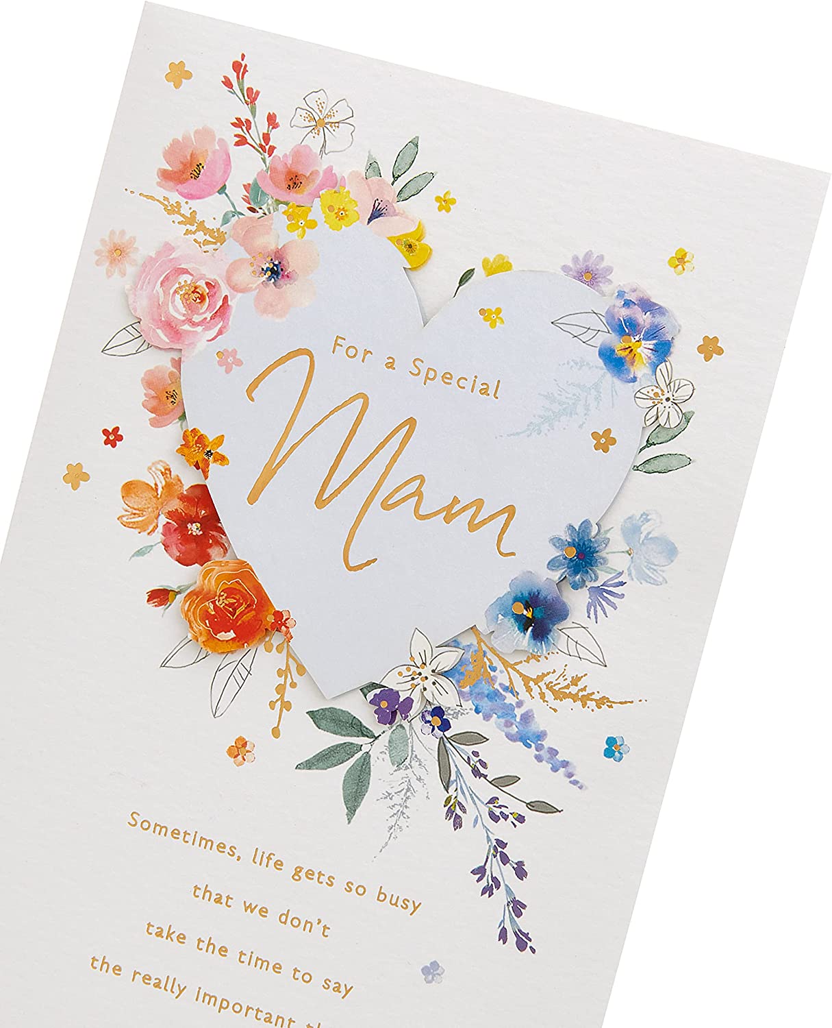 Cute UK Greetings birthday greeting card with watercolor floral design and heart accents, perfect for a mom's birthday.