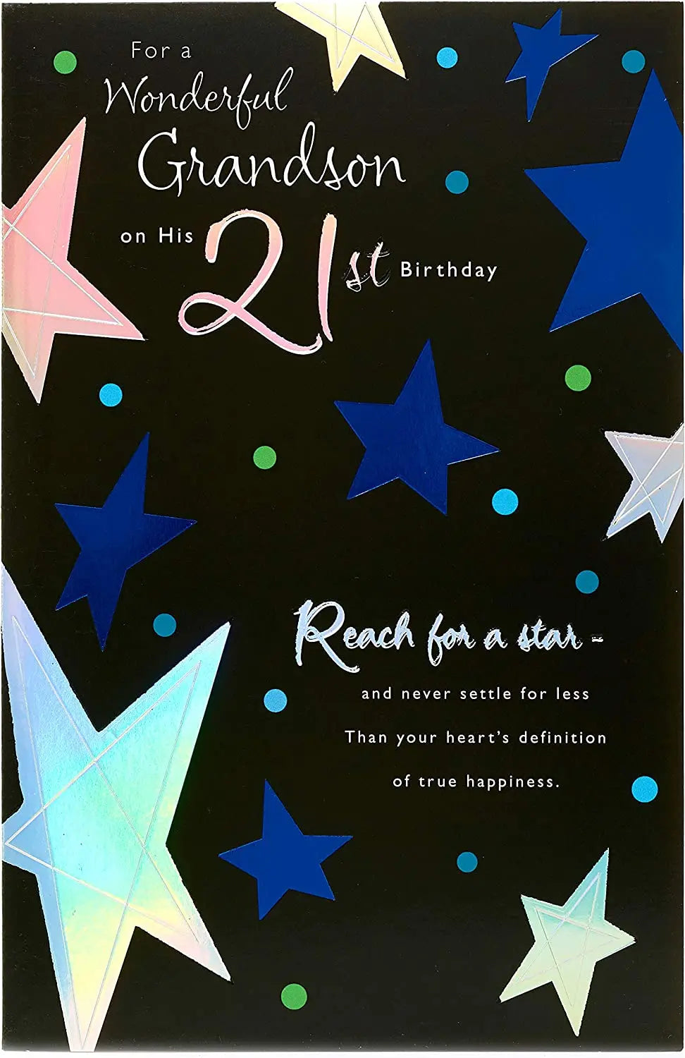 Grandson 21st birthday greeting card from UK Greetings, featuring colorful birthday design and heartfelt message.