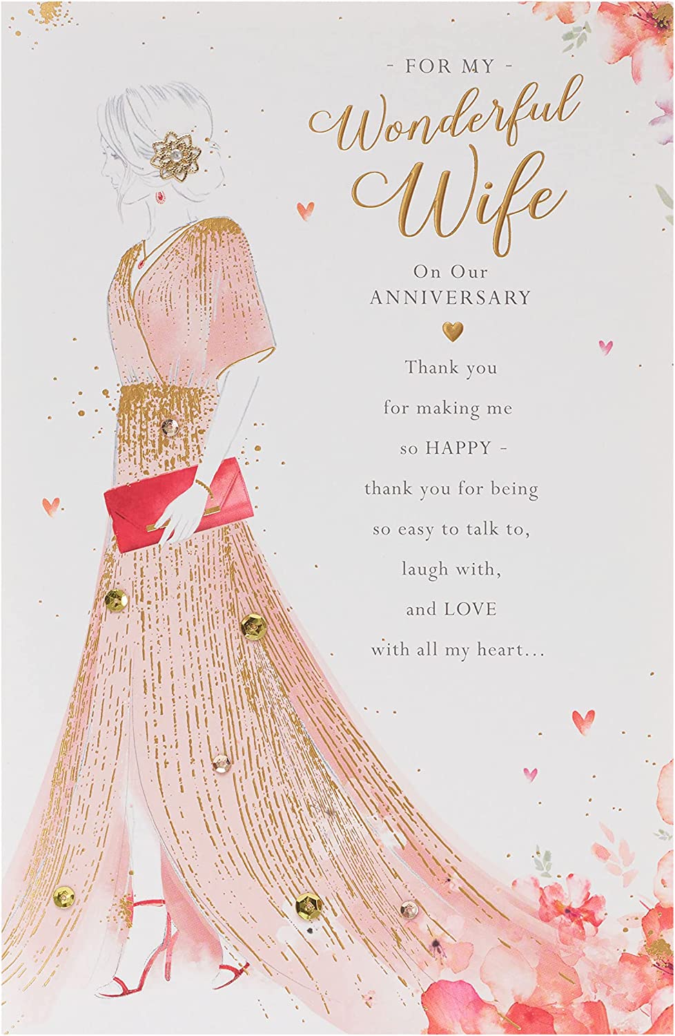 Beautiful wedding anniversary greeting card from UK Greetings, featuring heartfelt design for celebrating a wonderful wife.