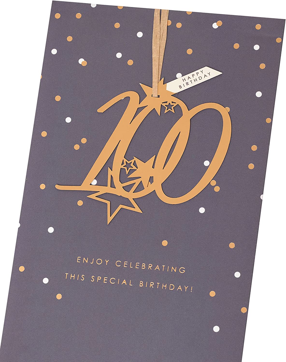 Elegant 100th birthday greeting card with detachable keepsake from UK Greetings, featuring a sophisticated design and embellishments.