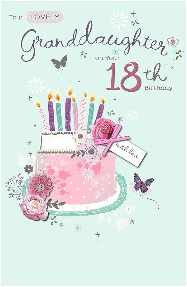 Elegant 18th granddaughter birthday greeting card with roses, pearl accents, and diamante embellishments by UK Greetings.