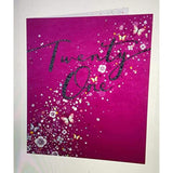 Pink flowers and butterflies greeting card for 21st birthday, featuring floral and butterfly illustrations on the front.