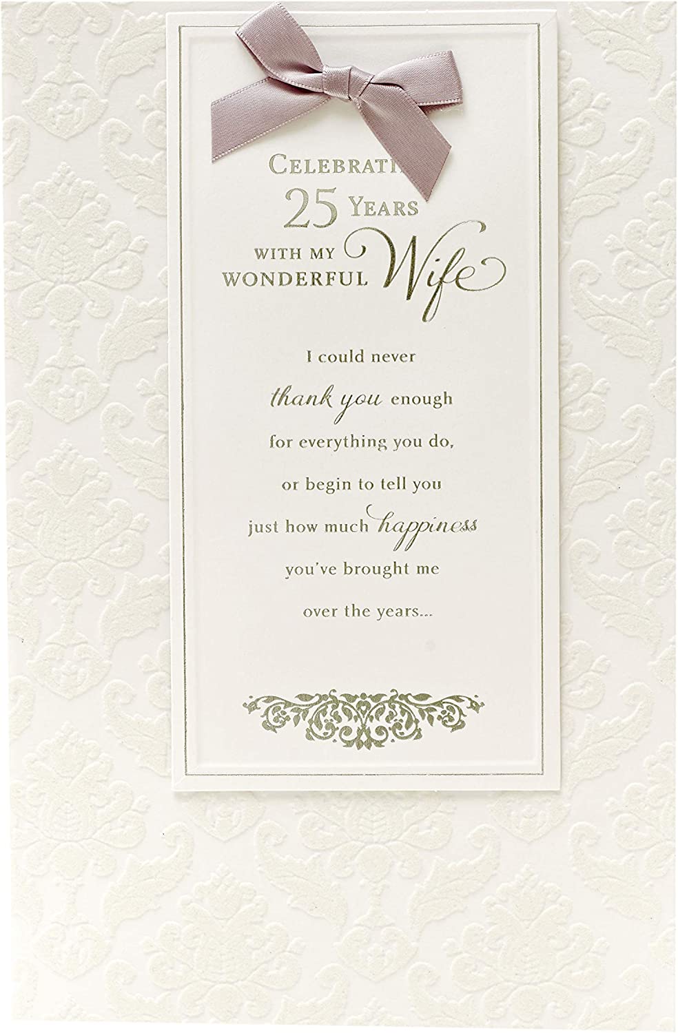 Silver anniversary greeting card for wife featuring a romantic bow design, by UK Greetings.
