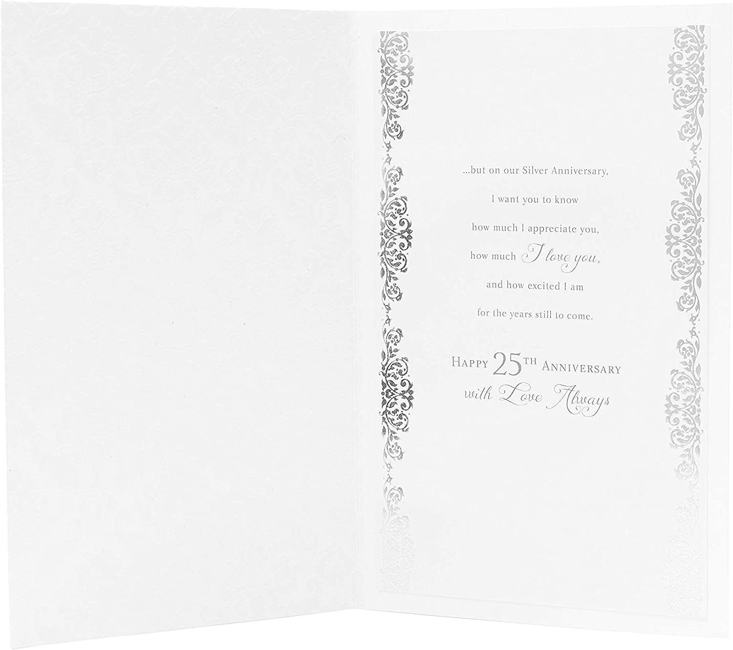 Silver anniversary greeting card for wife featuring a romantic bow design, by UK Greetings.