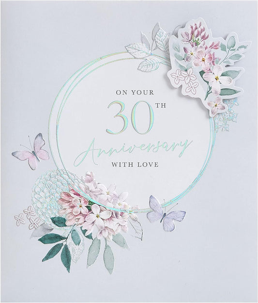 Beautiful floral design greeting card for 30th wedding anniversary, suitable for him, her, or a friend, by UK Greetings.