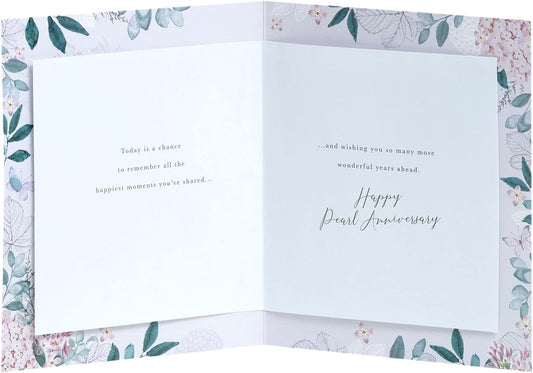Beautiful floral design 30th wedding anniversary greeting card for him, her, or friends by UK Greetings.