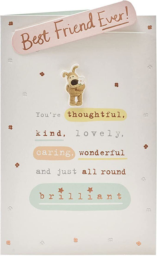 Cute 3D Boofle Best Friend birthday greeting card with colorful design, featuring adorable character and festive elements.