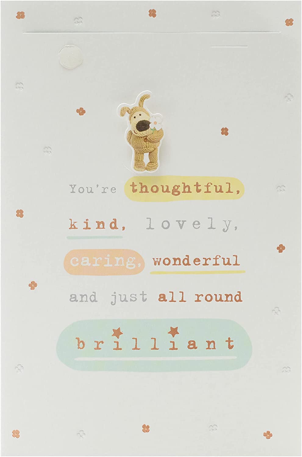 Colorful 3D Boofle Best Friend birthday greeting card featuring cute illustrated characters and floral accents from UK Greetings.