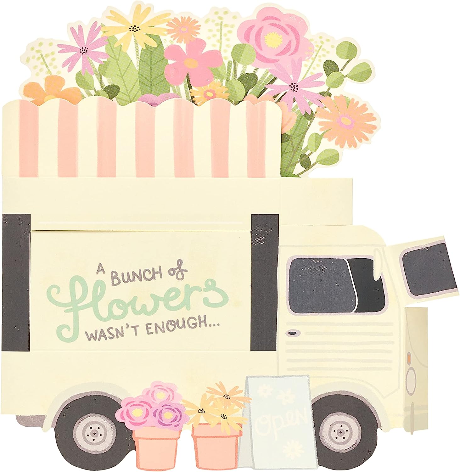 3D flower van birthday greeting card by UK Greetings featuring a colorful floral design and festive message.