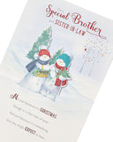 3D illustrated Christmas greeting card featuring snowmen, designed for brother and sister-in-law, with festive holiday illustrations.