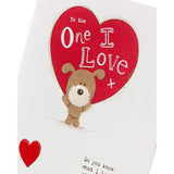 Cute 3D dog Valentine’s Day greeting card with "I Love You" pop-up design by UK Greetings, featuring adorable dog illustrations.
