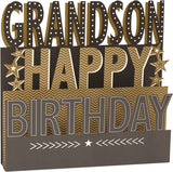 3D pop-up grandson birthday greeting card from UK Greetings with colorful birthday cake and balloons design.