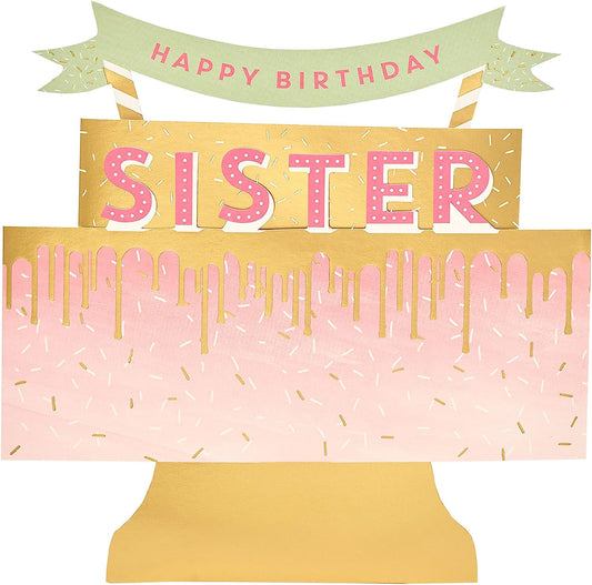 3D Pop Up Sister Birthday Card by UK Greetings featuring colorful floral and family-themed design inside a greeting card
