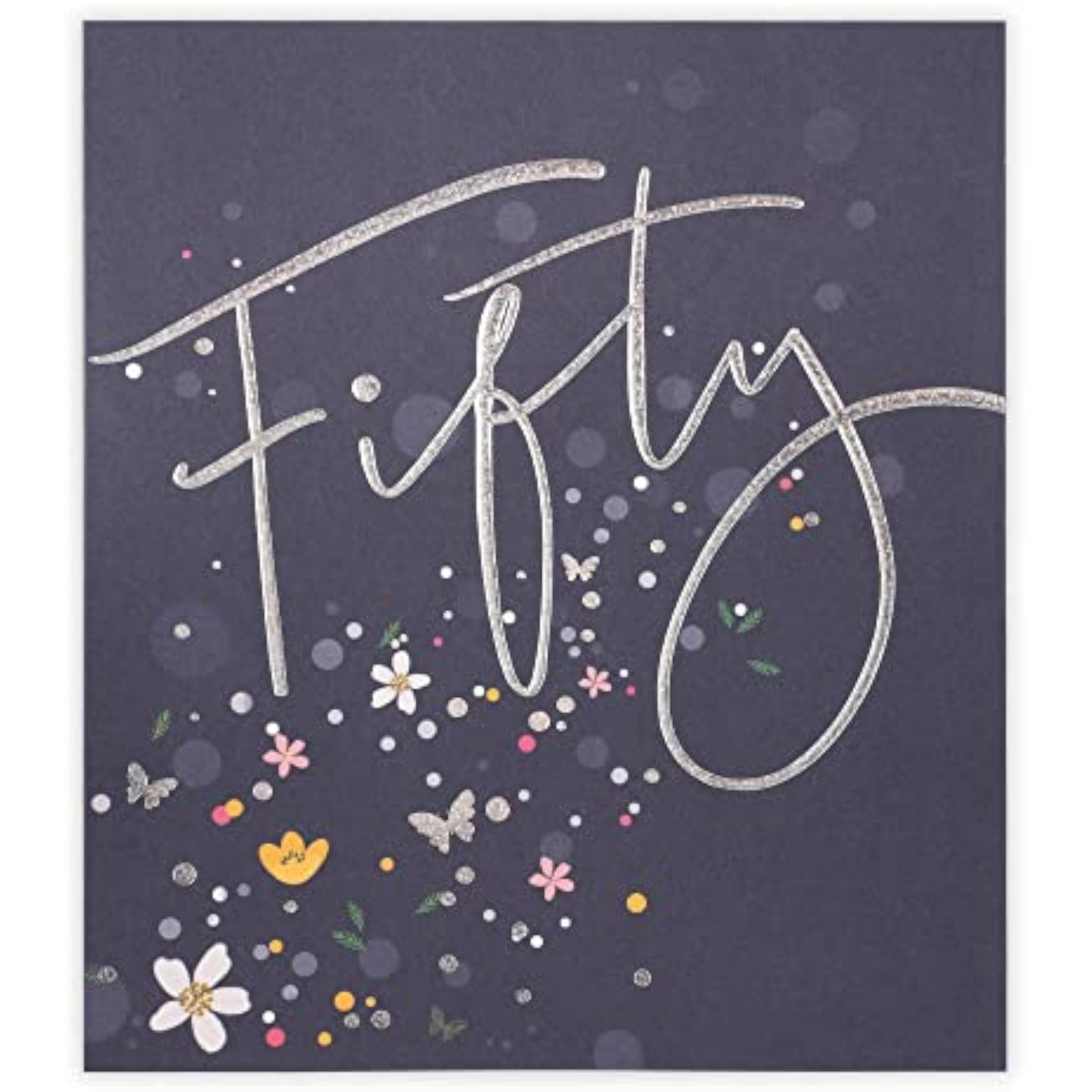 Colorful 50th birthday greeting card from UK Greetings with festive design and cheerful message for celebrating milestone birthdays.