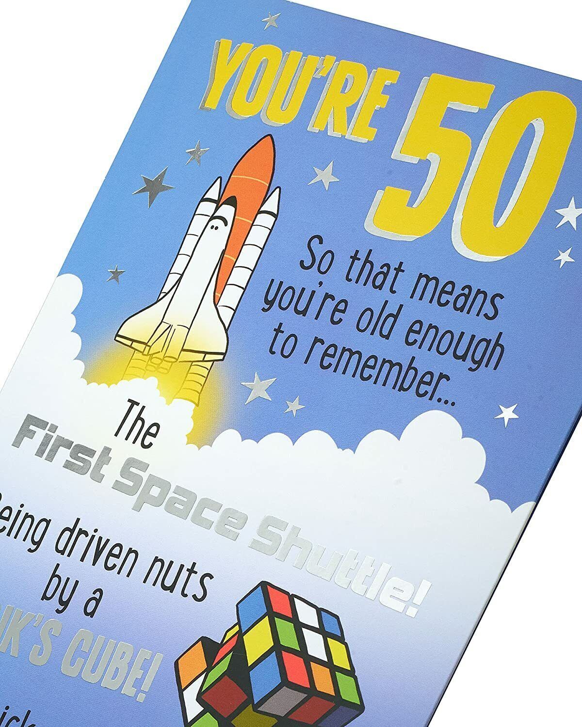 Humorous 50th birthday greeting card by UK Greetings featuring cheeky design and playful message for celebrating milestone birthdays.
