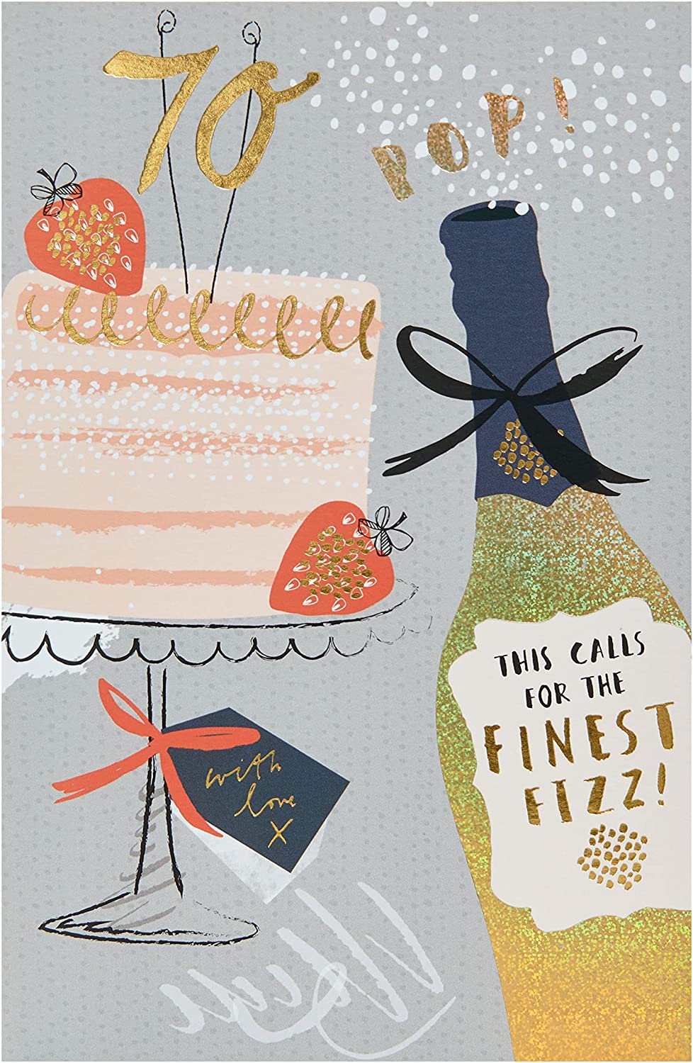Gold foil birthday greeting card with "Happy Birthday" message, featuring festive design by UK Greetings.