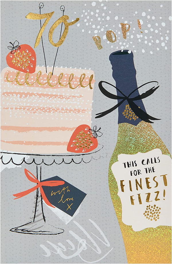 Gold foil birthday greeting card with "Happy Birthday" message, featuring festive design by UK Greetings.
