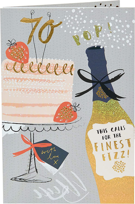 Gold foil birthday greeting card with "Happy Birthday" message, featuring festive design by UK Greetings.