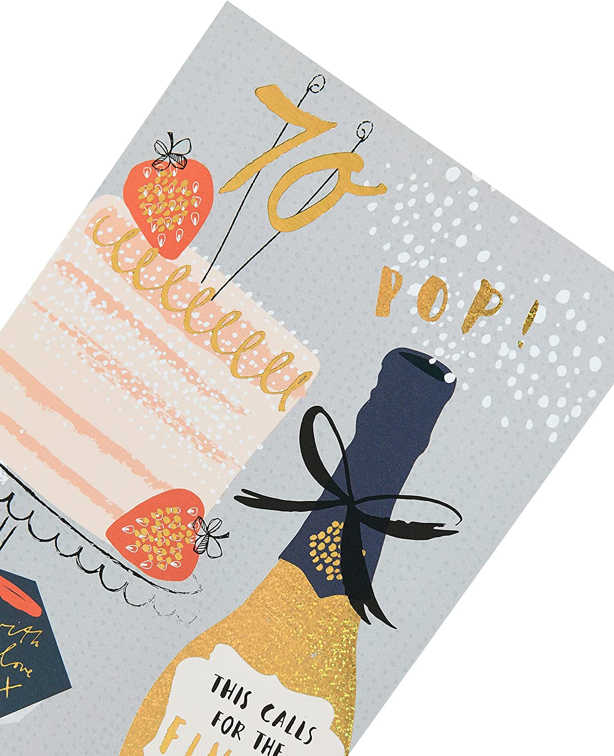 Gold foil birthday greeting card with "70" design from UK Greetings, featuring festive graphics and elegant lettering.