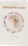 Adorable Boofle daughter-in-law birthday greeting card by UK Greetings with colorful floral design and cute illustration.