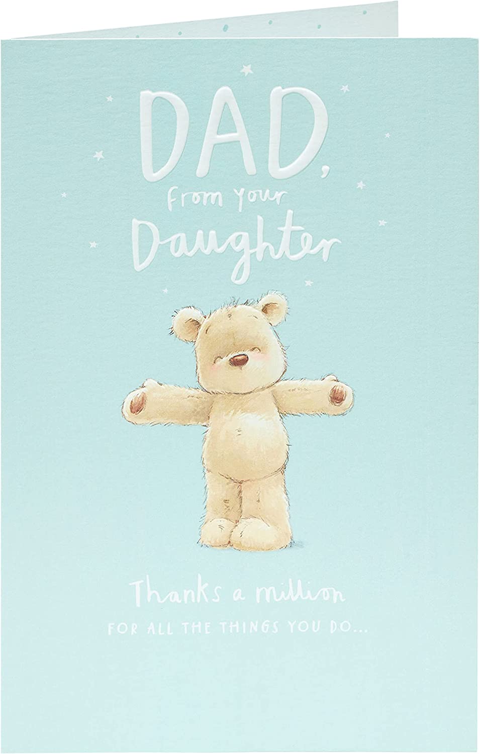 Cute Teddy Father's Day greeting card from daughter, UK Greetings with adorable teddy illustration and heartfelt message.