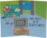 Teenage boy birthday greeting card with humorous design from UK Greetings, featuring playful text and colorful illustrations.