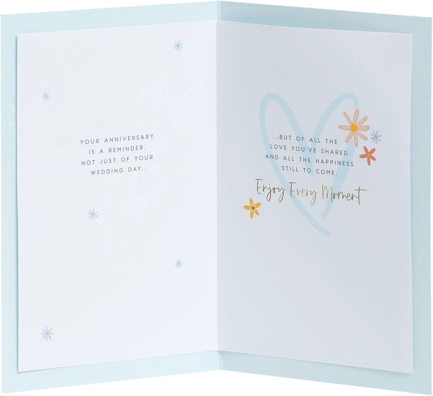 Floral heart design anniversary greeting card for him, her, or friend, featuring colorful flowers on a UK Greetings card.