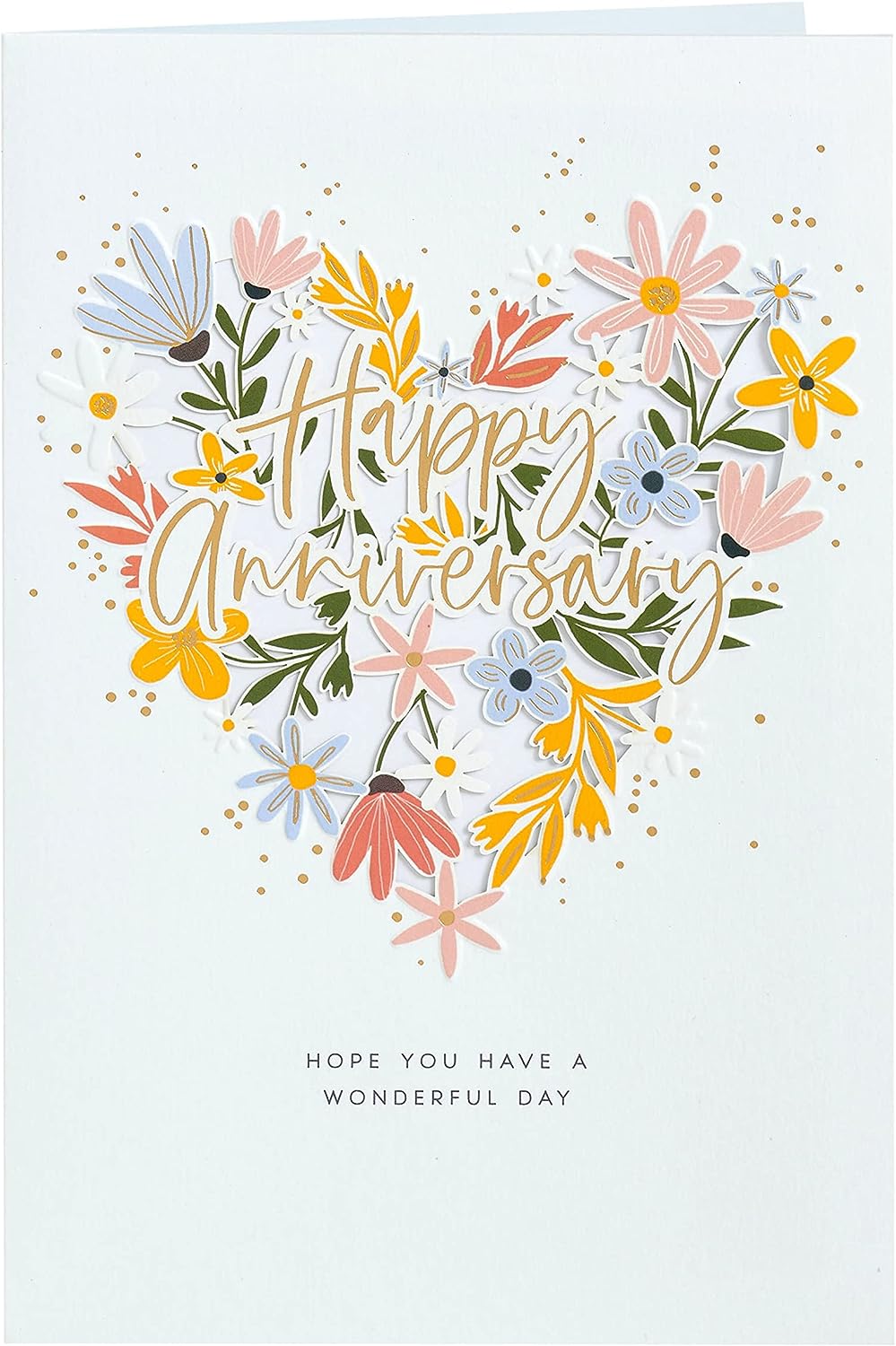 Floral heart design greeting card for him, her, or friend from UK Greetings, featuring a colorful floral pattern on the front.