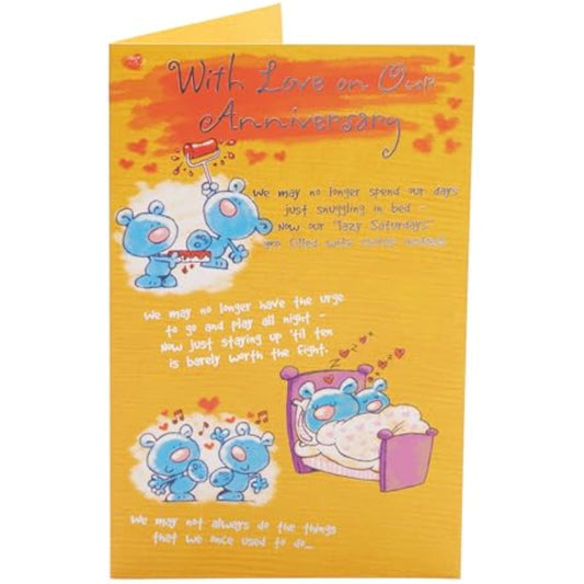 Pop-up anniversary greeting card for him and her with a heart surprise, UK Greetings, featuring colorful romantic design.