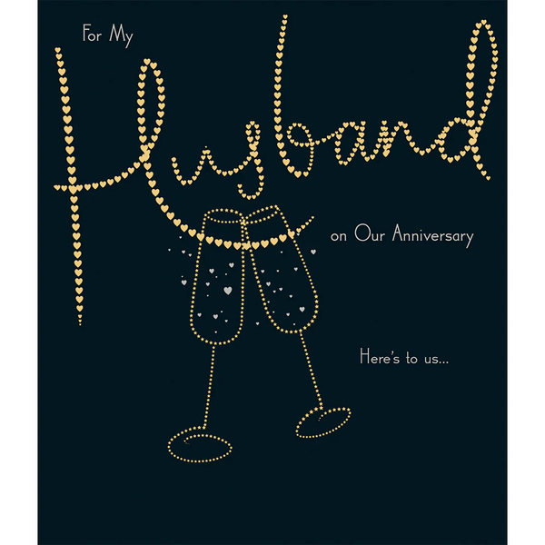 UK Greetings anniversary greeting card for husband featuring 3D gold hearts and elegant design.