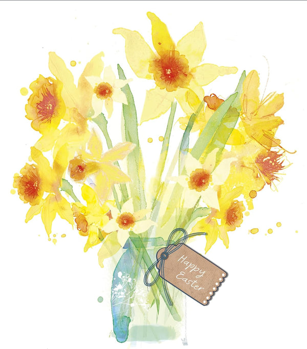 Artistic Daffodils Easter greeting card by UK Greetings featuring hand-painted yellow daffodils and spring floral design.