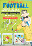 Football-themed birthday greeting card by UK Greetings featuring playful "Mad About Football" design and festive decorations.