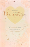 Luxury daughter birthday greeting card by UK Greetings with pink foil design and sentimental message, perfect for celebrating her special day.