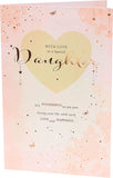 Luxury pink birthday greeting card for daughter with sentiment message and contemporary foil design by UK Greetings.