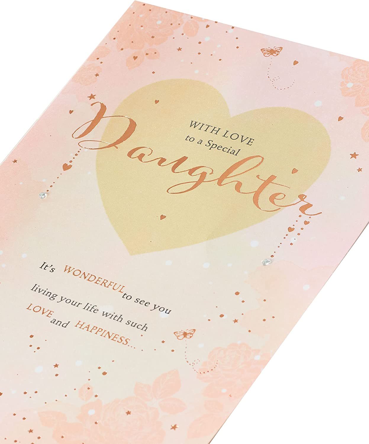 Luxury daughter birthday greeting card with pink foil and sentimental message from UK Greetings, featuring a contemporary design.