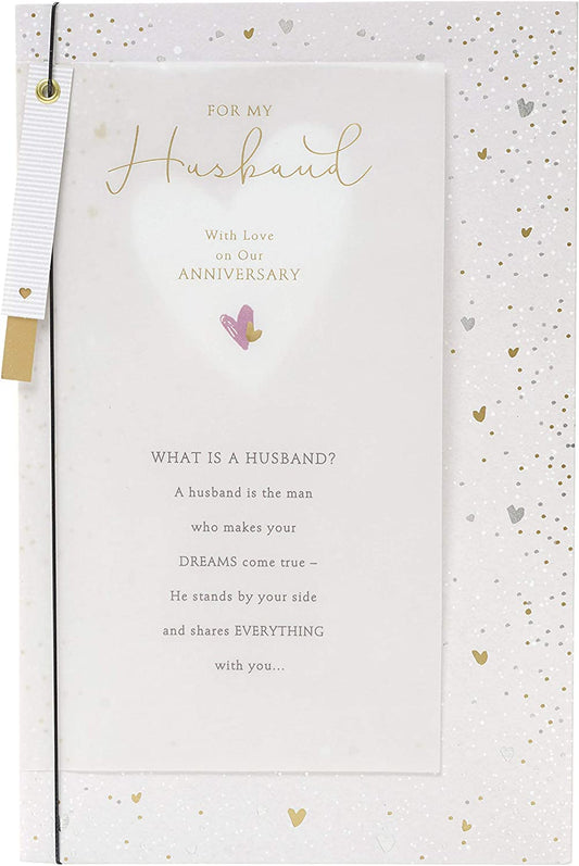 UK Greetings anniversary greeting card featuring a beautiful design for husbands, perfect for celebrating special occasions.