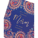 Beautiful Eastern print Mum birthday greeting card with floral design from UK Greetings, featuring vibrant colors and intricate artwork.