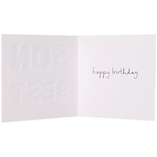 Stylish Best Son birthday greeting card from UK Greetings featuring celebratory design and heartfelt message.