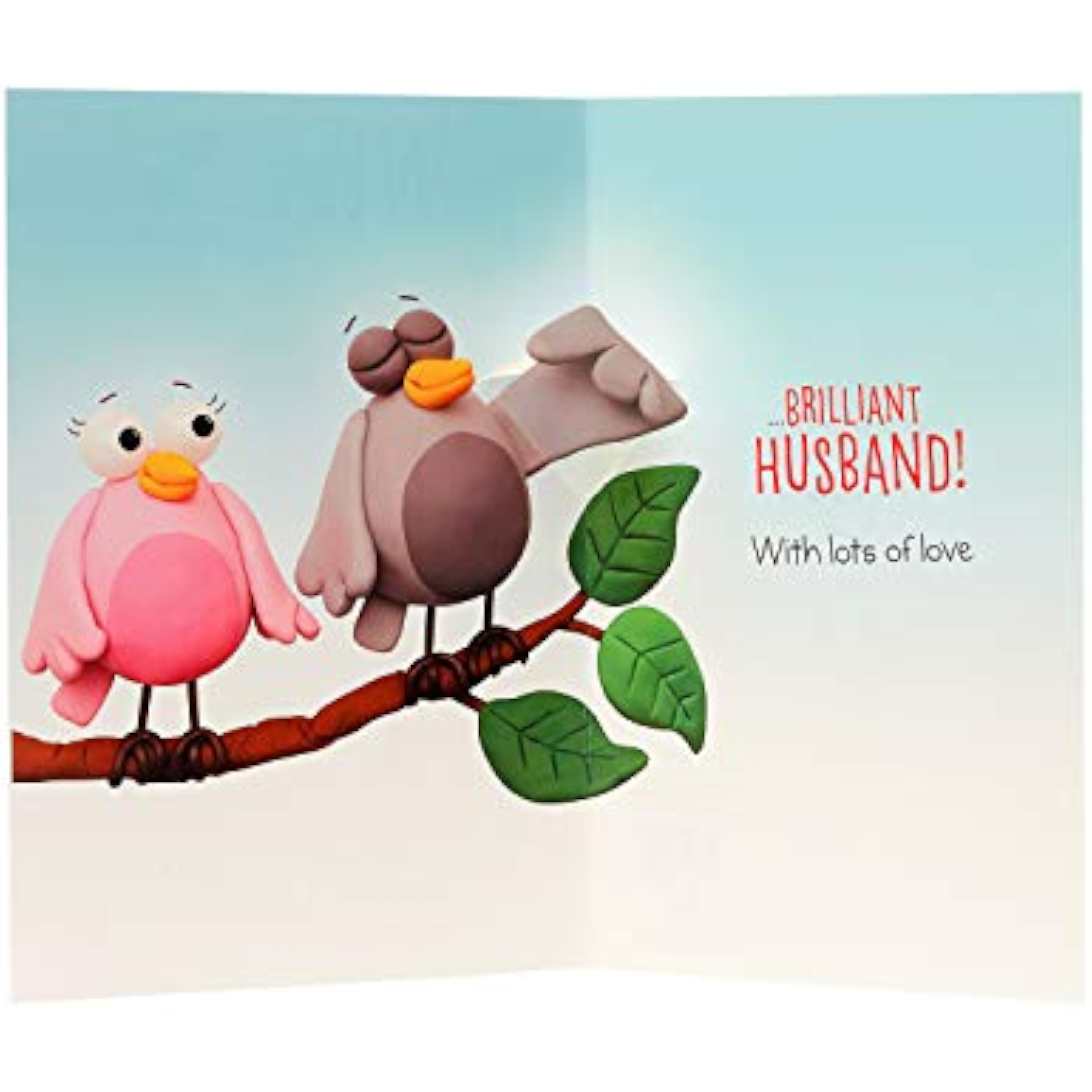Cartoon bird wife Valentine's Day greeting card with colorful illustration from UK Greetings.
