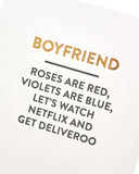 Funny greeting card for boyfriend featuring humorous design by UK Greetings, perfect for celebrating his birthday.