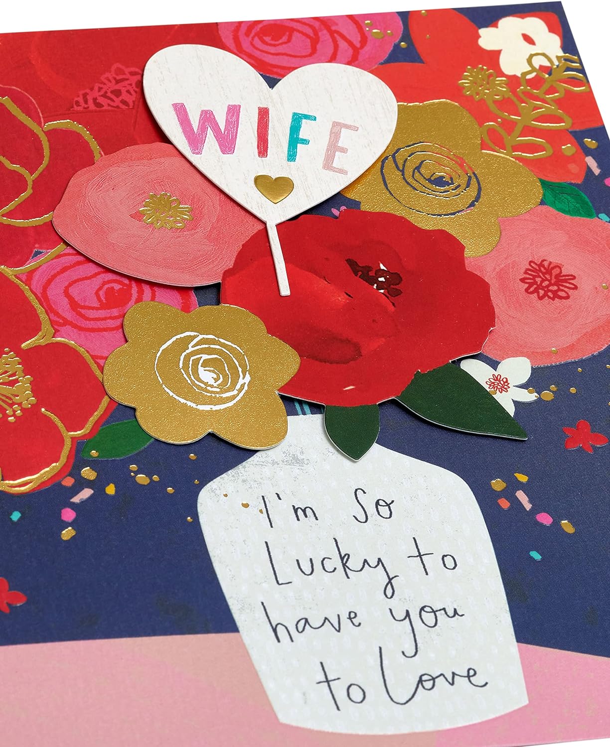 Greeting card for wife featuring a vase bouquet design, UK Greetings birthday card with floral artwork and cheerful message