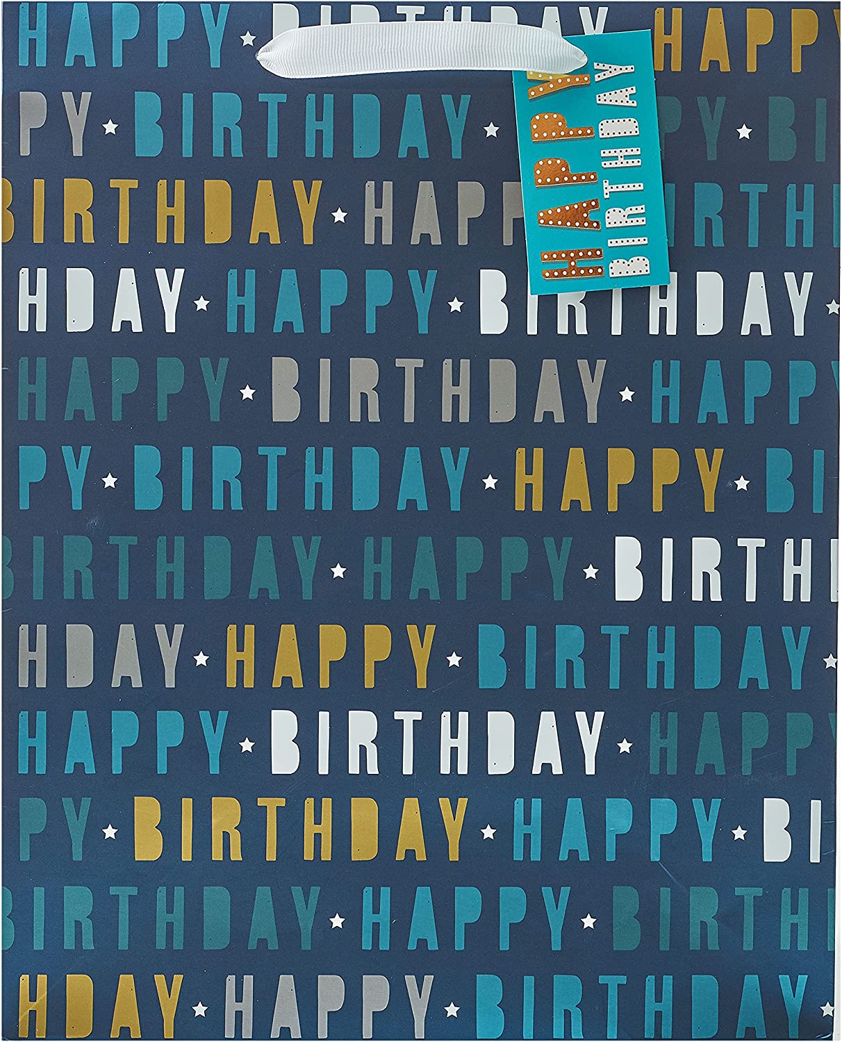 UK Greetings birthday greeting card and gift bag for him, featuring festive designs and suitable for celebrating special occasions