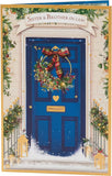 Blue door Christmas greeting card with gold foil accents for sister and brother-in-law from UK Greetings.