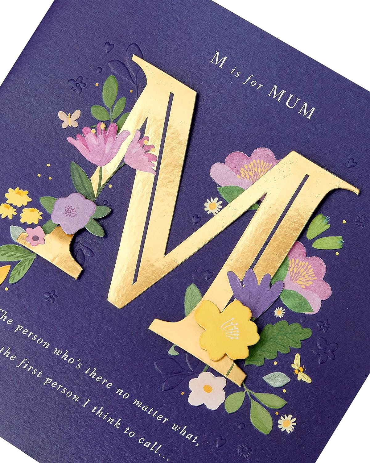 Dark blue Mother's Day greeting card with bold letter design and matching envelope by UK Greetings.
