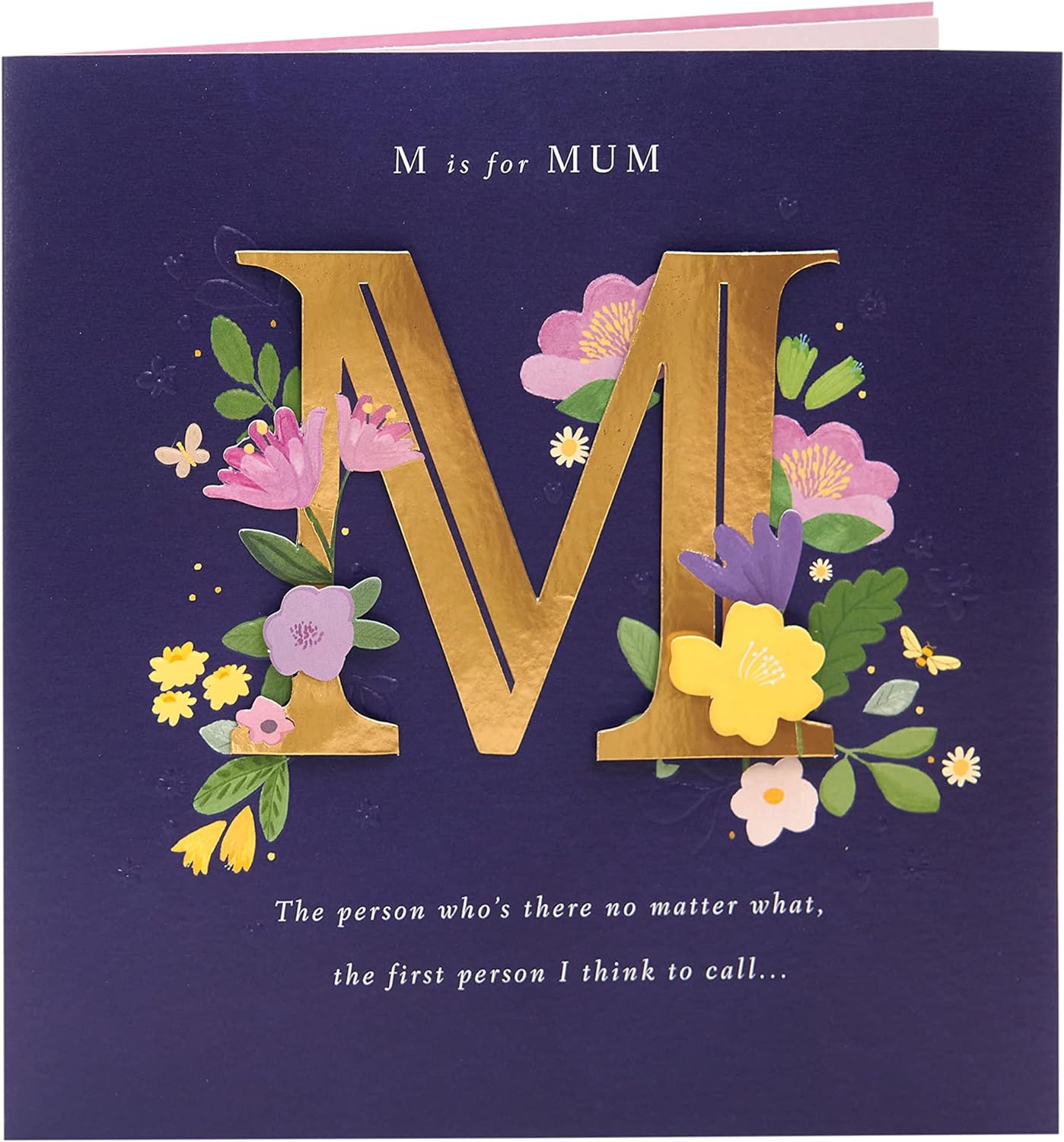 Dark blue Mother's Day greeting card with bold letter design and matching envelope from UK Greetings.